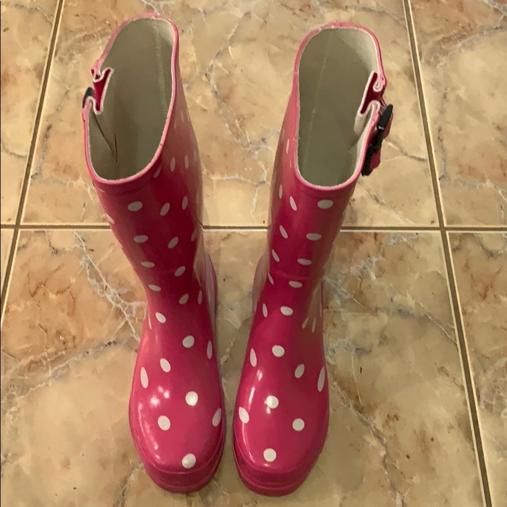 EUC Rainboots Pink with White Polka Dots